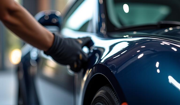 Détailleur nettoyant l'extérieur d'une voiture de sport